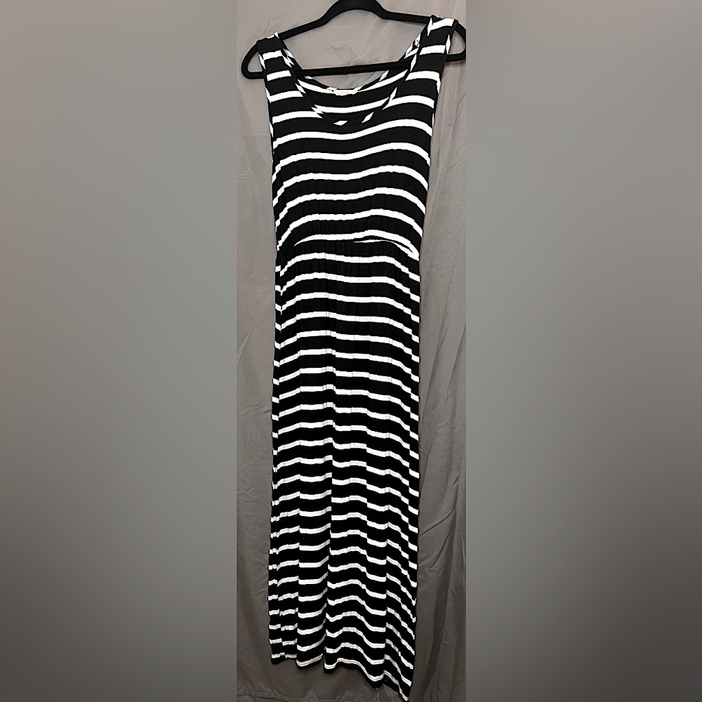 Black and white striped jersey midi dress